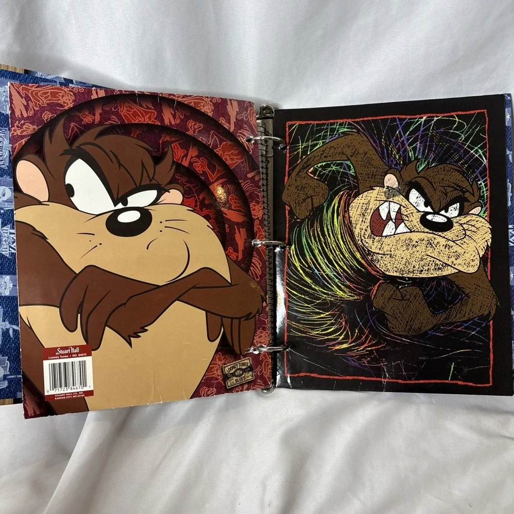 (2) Vtg Looney Tunes TAZ Tasmanian Devil 3-Ring Binders Folders 1990s‎